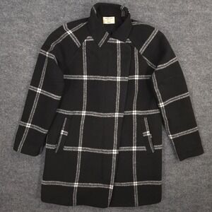 Marine Layer Cocoon Coat Womens XS Black White Windowpane Full Zip Preppy Casual